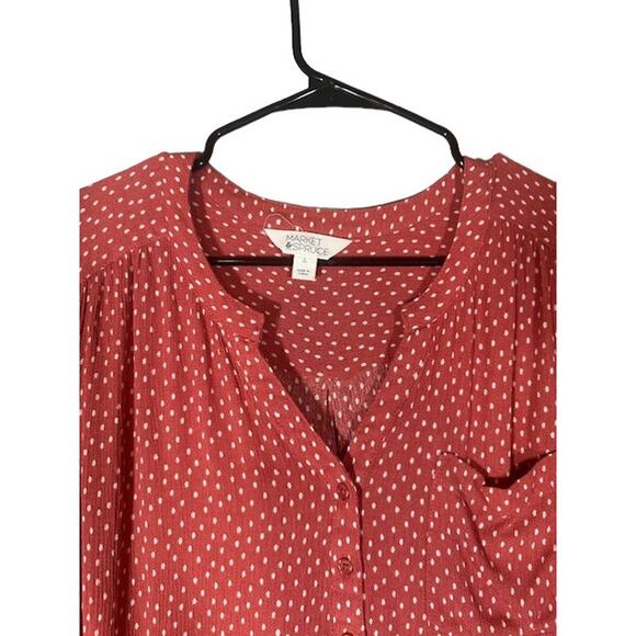 Market & Spruce Red White Polka Dot Long Sleeve Button Down Shirt Women Sz L - Picture 6 of 11
